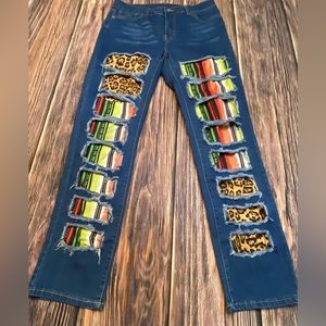 L&B Serape Southwestern Leopard Cheetah Patched Jeans. Size 12. No flaws.